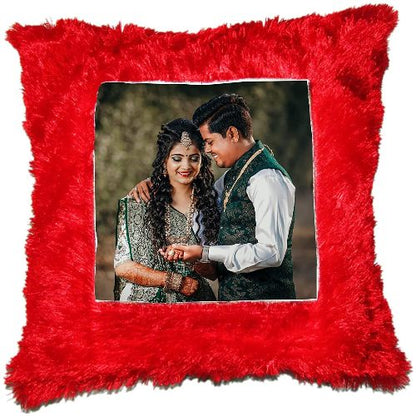 Personalized Red Square Fur Cushion